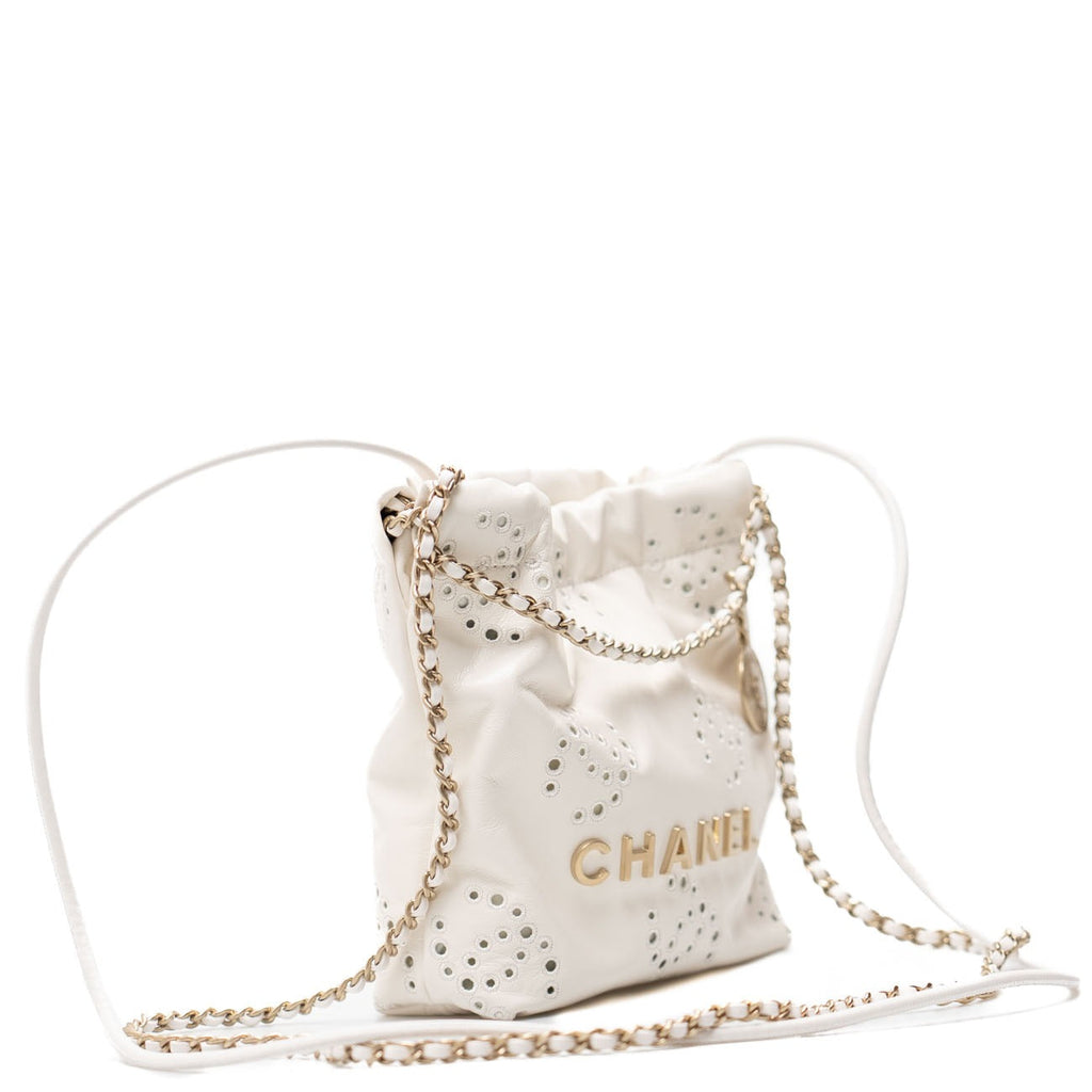 22 Mini White Shiny Calf Leather Handbag