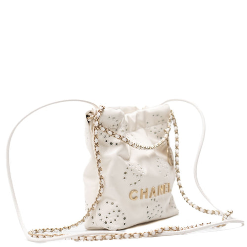 22 Mini White Shiny Calf Leather Handbag