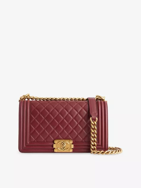 Lambskin Quilted Medium Boy Flap Dark Red