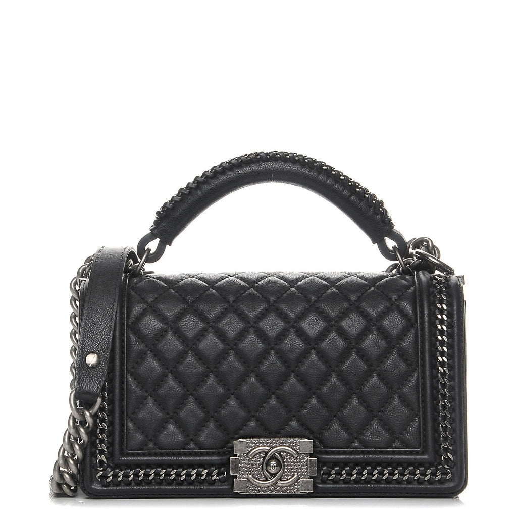 Calfskin Quilted Medium Boy Top Handle Flap