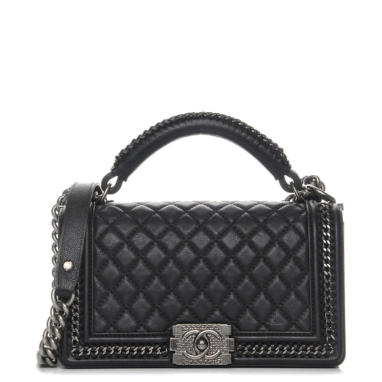 Calfskin Quilted Medium Boy Top Handle Flap
