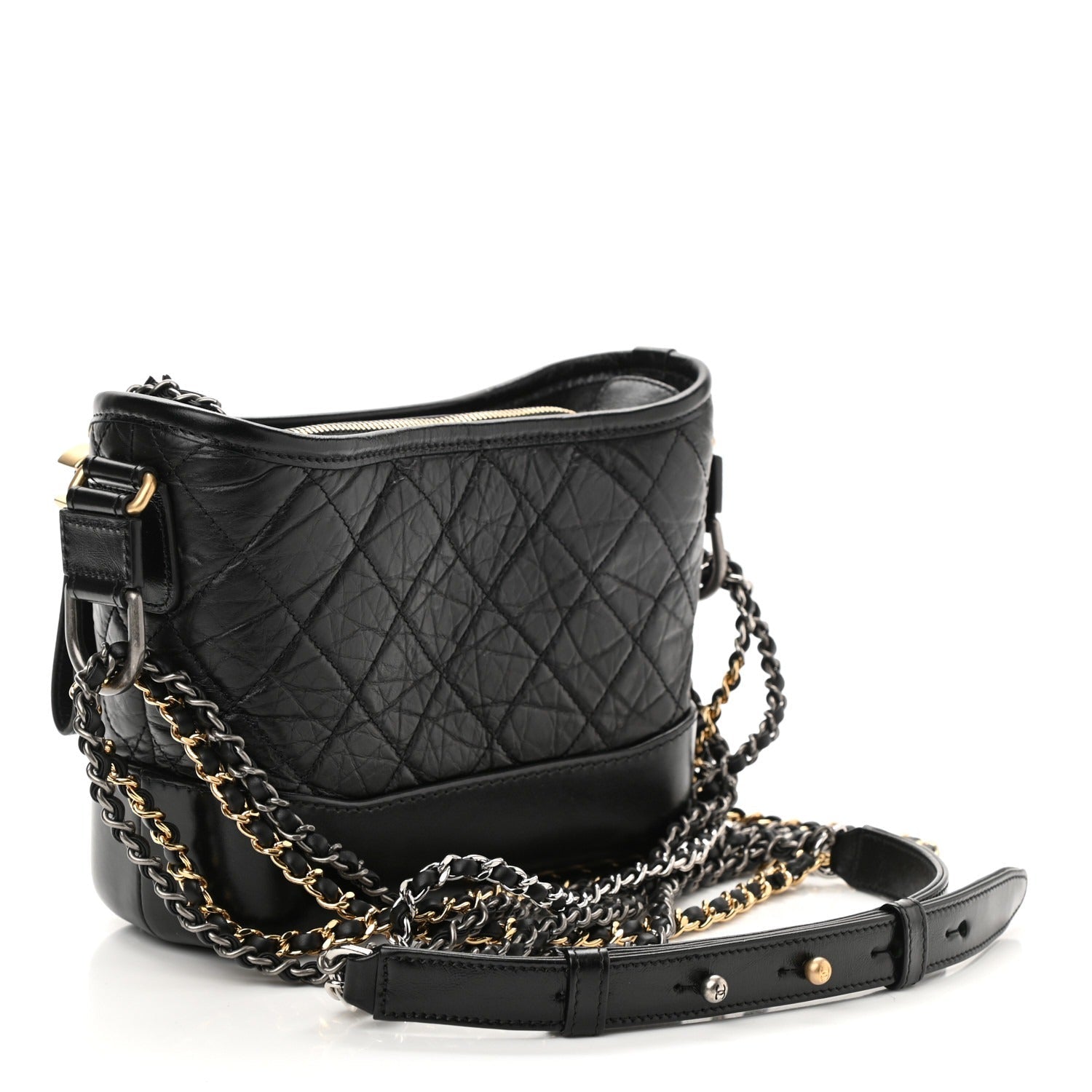 Aged Calfskin Quilted Small Gabrielle Hobo Black
