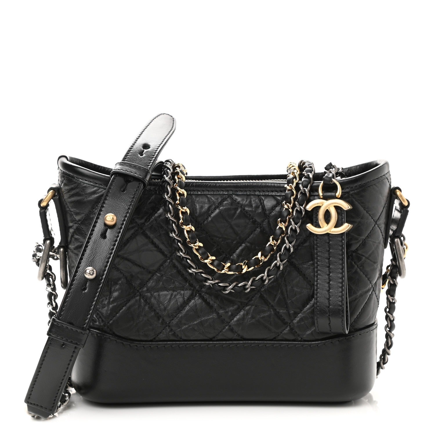 Aged Calfskin Quilted Small Gabrielle Hobo Black