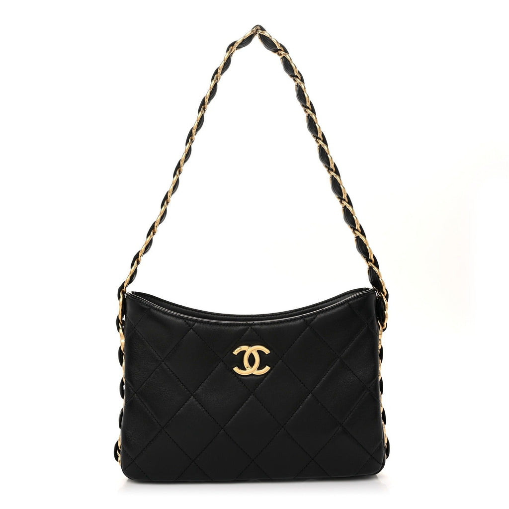 Lambskin Quilted Small CC Links Hobo Black