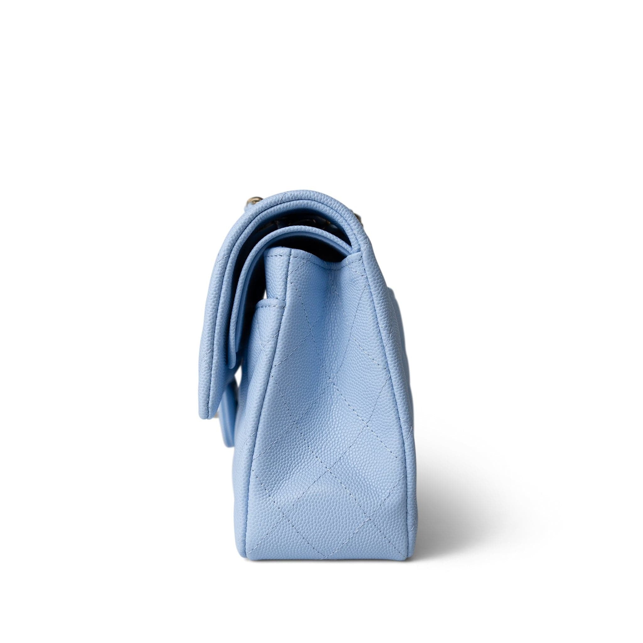 23P Light Blue Classic Flap Small Light Gold Hardware